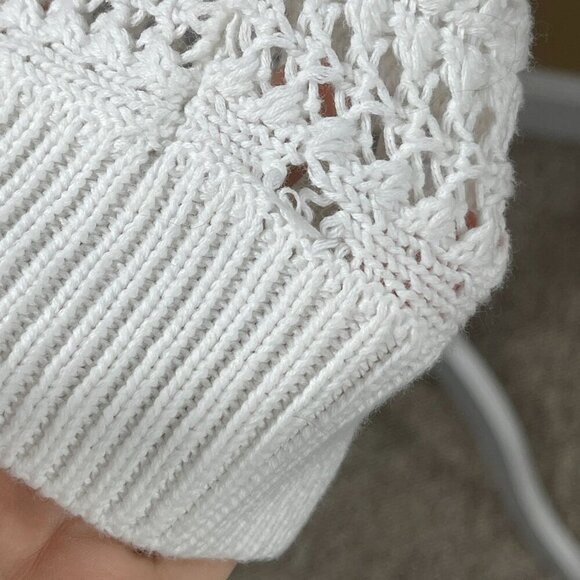 Free People Boomerang Sweater White Crochet 3/4 Sleeve Open Knit Size M Medium F - Picture 5 of 8